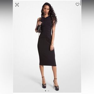 Michael Kors Stretch Matte Jersey Ruched Dress Black Sz Medium
